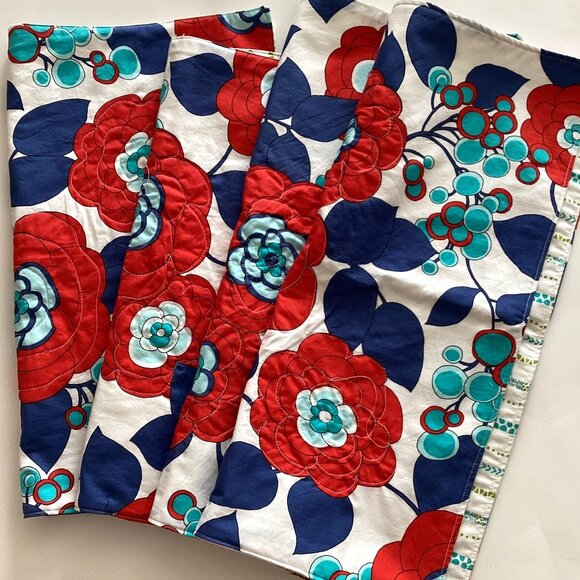 Handmade Cotton Rectangle Dinner Placemats Quilted Set of 4 Floral Blue Red - Picture 5 of 5